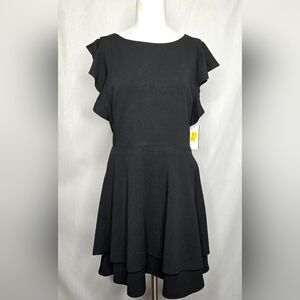 Midnight Doll Black Layered Ruffle Flutter Sleeves Skater Dress Size L NWT